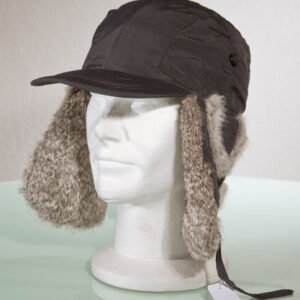 Chapka doublée fourrure lapin noir gris avec visière casquette